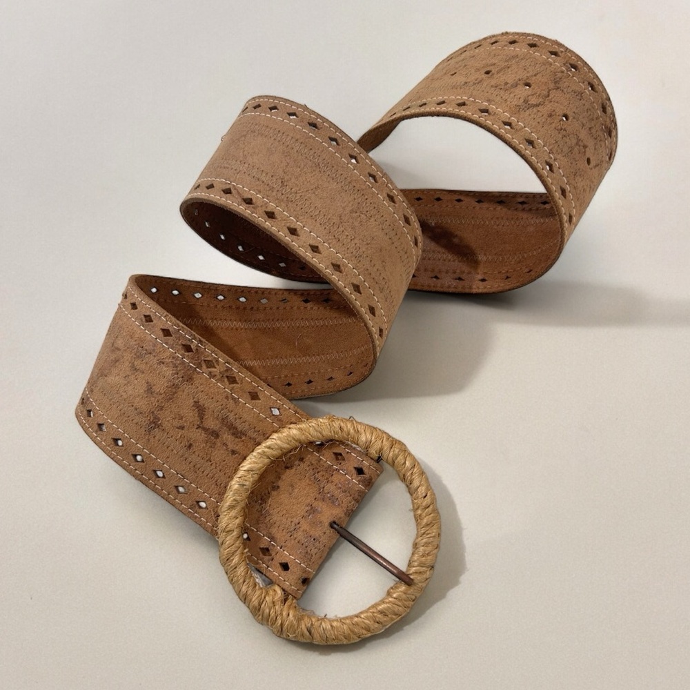 Retro Leather Belt With Jute Wrapped Buckle